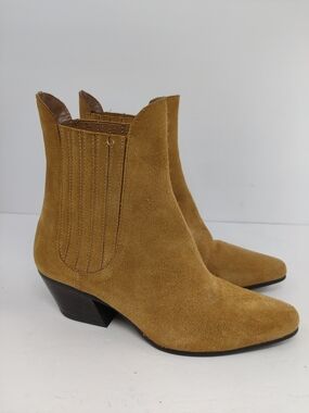 Zara Suede Cowboy Ankle Boots Camel Western Chelsea Cuban Heel Women’s 8